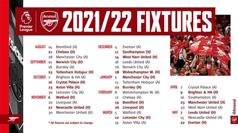 arsenal fc fixtures 2021